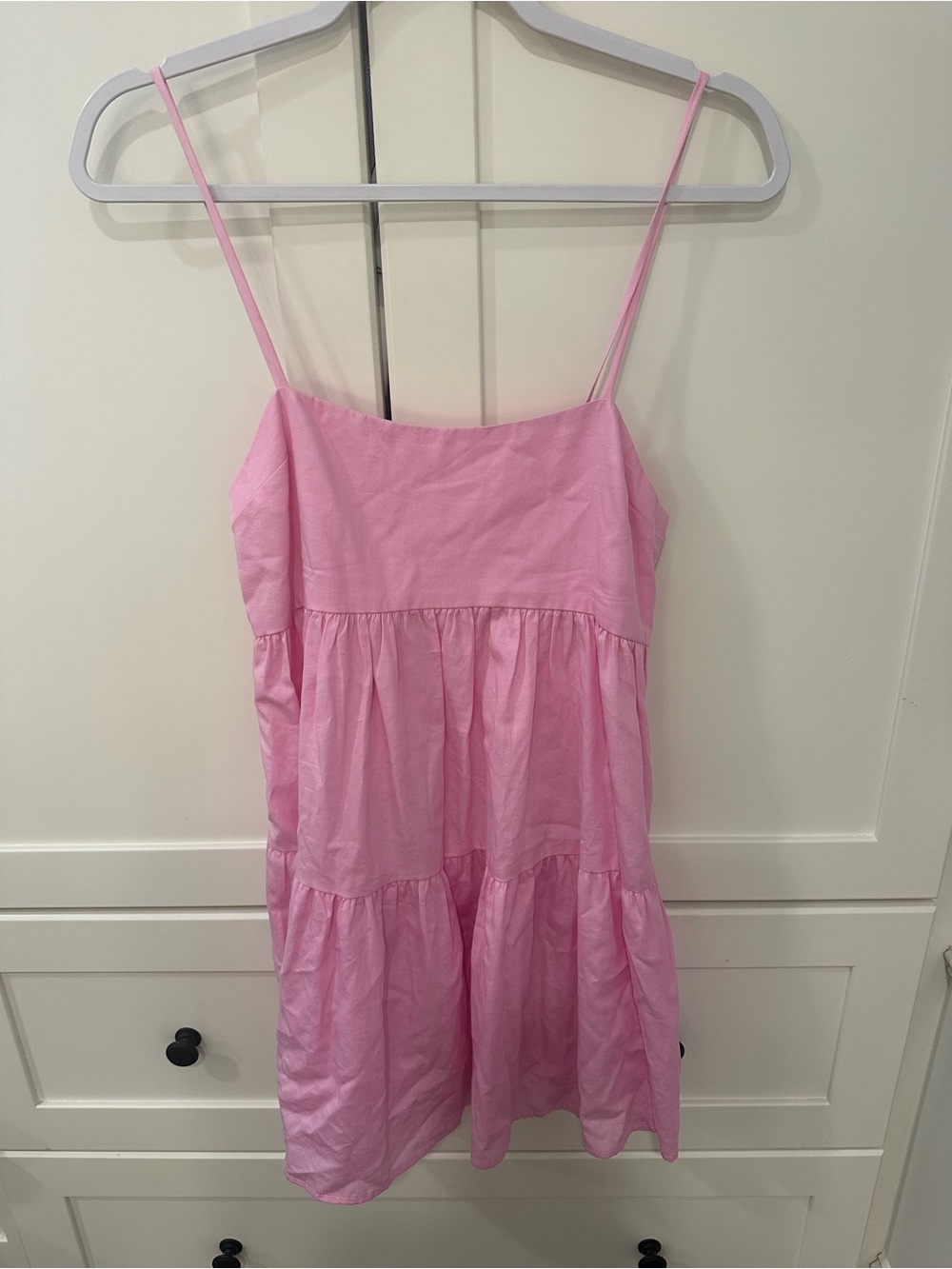 Pink Tiered Spaghetti-Strap Summer Dress